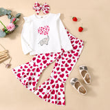 Baby Girl Set Long Sleeve Little Heart Flare Valentine 3 Pcs Sets