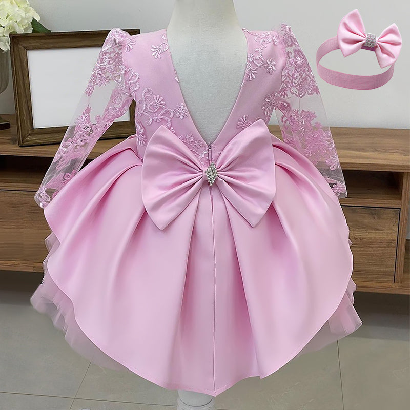 Kid Baby Girl Backless Lace Birthday Princess Long Flower Wedding Dress