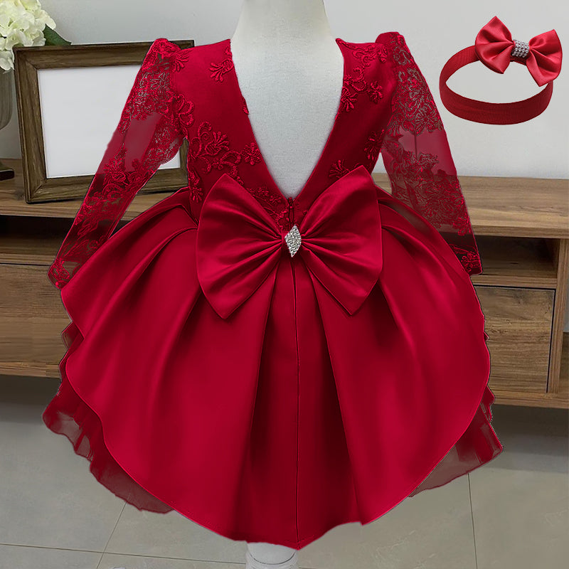 Kid Baby Girl Backless Lace Birthday Princess Long Flower Wedding Dress