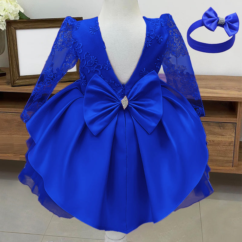 Kid Baby Girl Backless Lace Birthday Princess Long Flower Wedding Dress