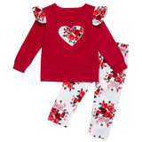 Toddler Baby Girl Valentine's Day Red Floral Heart 2 Pcs Sets