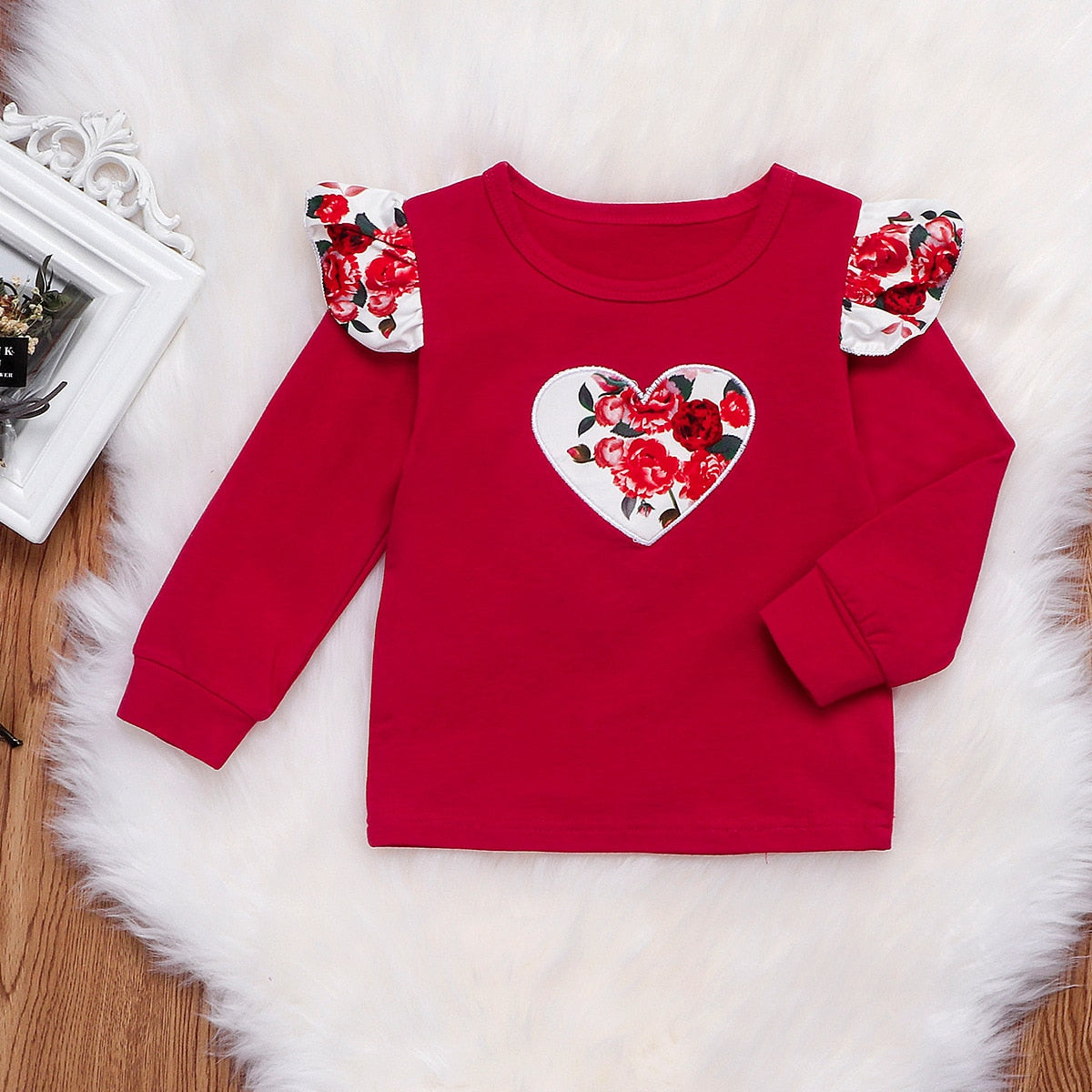 Toddler Baby Girl Valentine's Day Red Floral Heart 2 Pcs Sets