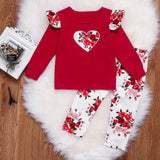 Toddler Baby Girl Valentine's Day Red Floral Heart 2 Pcs Sets