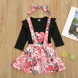 Kids Girl Heart Dress Valentine Suspender Headband 3 Pcs Sets