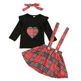 Kids Girl Heart Dress Valentine Suspender Headband 3 Pcs Sets