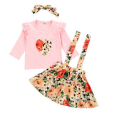 Kids Girl Heart Dress Valentine Suspender Headband 3 Pcs Sets