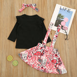 Kids Girl Heart Dress Valentine Suspender Headband 3 Pcs Sets