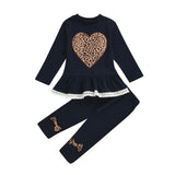 Girl Set Valentines's Day Leopard Heart Black Ruffle Lace 2 Pcs Sets