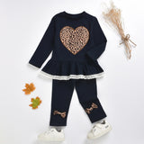 Girl Set Valentines's Day Leopard Heart Black Ruffle Lace 2 Pcs Sets