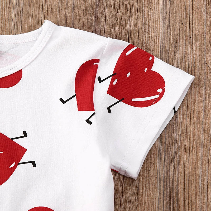 Toddler Girls Summer Set Short Sleeve Red Heart Valentine 2 Pcs Sets