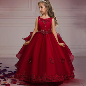 Kids Girls Long Party Wedding Flower Bridesmaid  Elegant Princess Dress