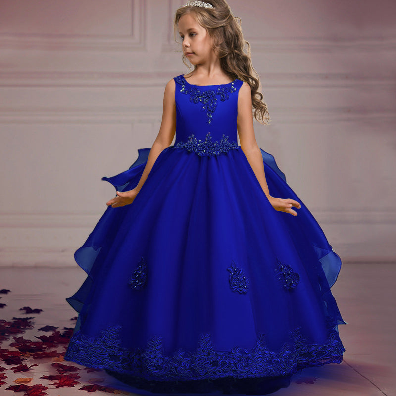 Kids Girls Long Party Wedding Flower Bridesmaid  Elegant Princess Dress