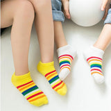 Kids Rainbow Striped Boys Girls Spring Autumn Striped Boat Socks 5 pair/1lot