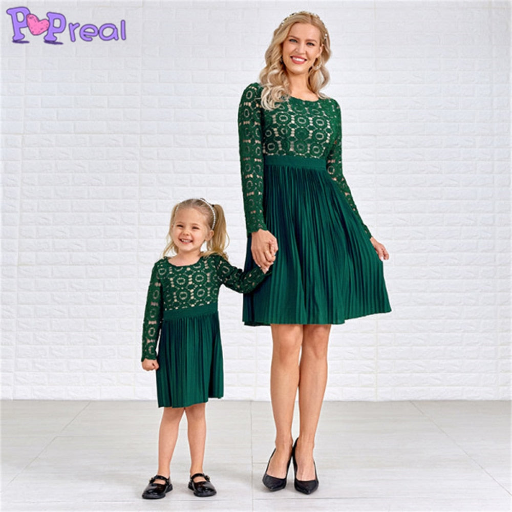 Family Matching Parent-Child  Fashion Lace Patchwork Mom Daughter Dress