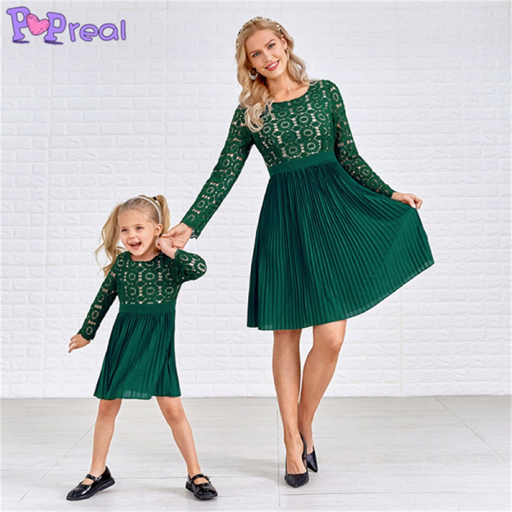 Family Matching Parent-Child  Fashion Lace Patchwork Mom Daughter Dress