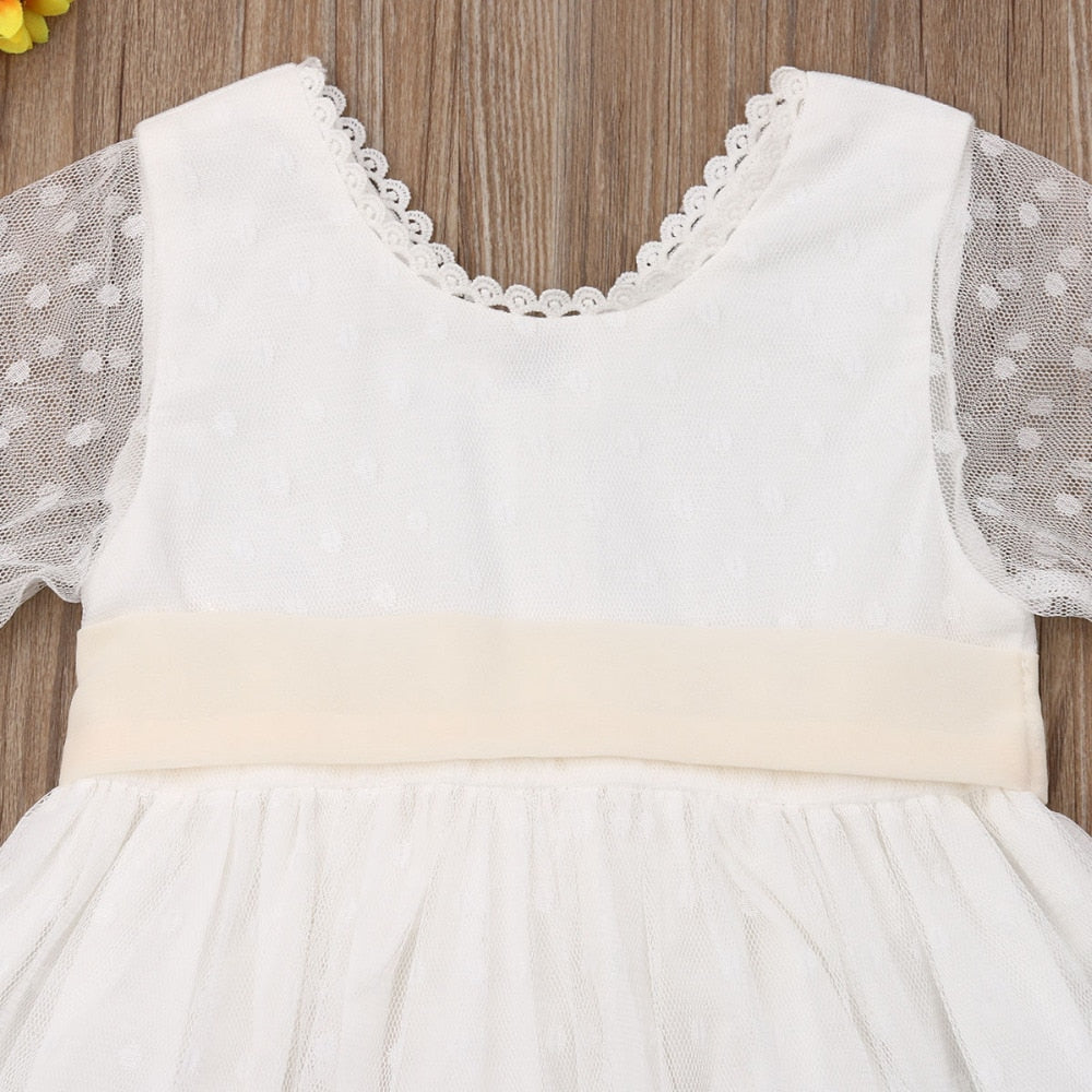 Baby Mädchen Brautjungfer Weiß Mode Party Spitze Schleife Kleider 0-5Y
