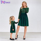 Family Matching Parent-Child  Fashion Lace Patchwork Mom Daughter Dress