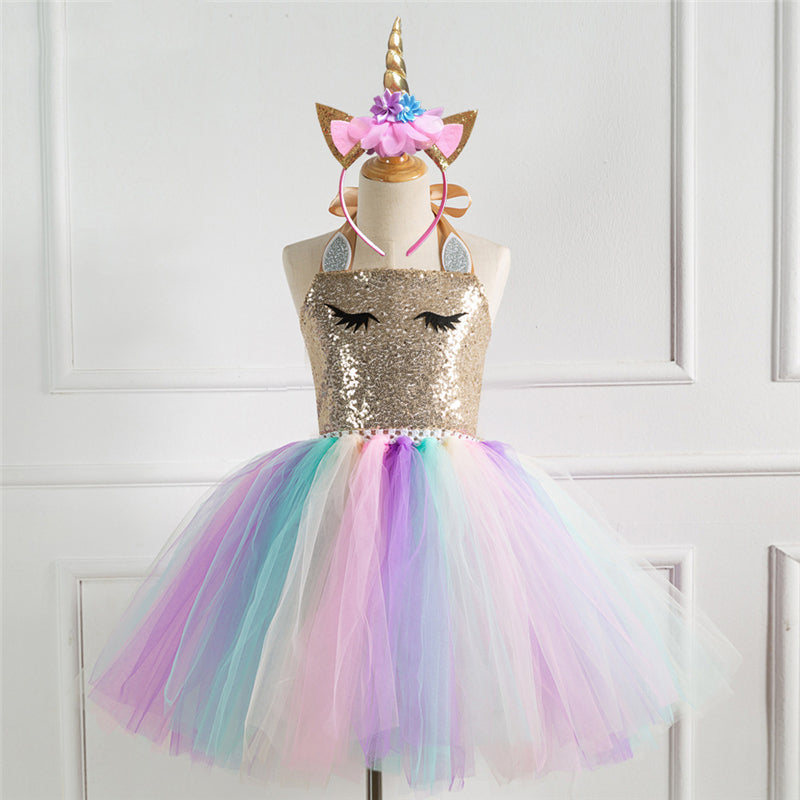 Kid Girls Unicorn Cosplay Halloween Birthday Party Carnival Dress