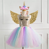Kid Girls Unicorn Cosplay Halloween Birthday Party Carnival Dress