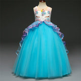 Unicorn Flower Girl Dress Wedding Party Rainbow Tutu Gown Birthday Dresses - honeylives