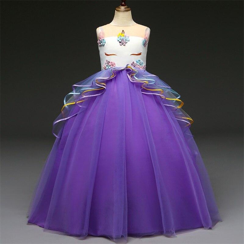 Unicorn Flower Girl Dress Wedding Party Rainbow Tutu Gown Birthday Dresses - honeylives