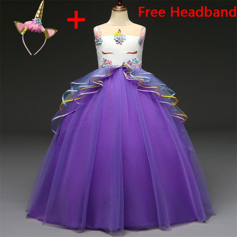 Unicorn Flower Girl Dress Wedding Party Rainbow Tutu Gown Birthday Dresses - honeylives