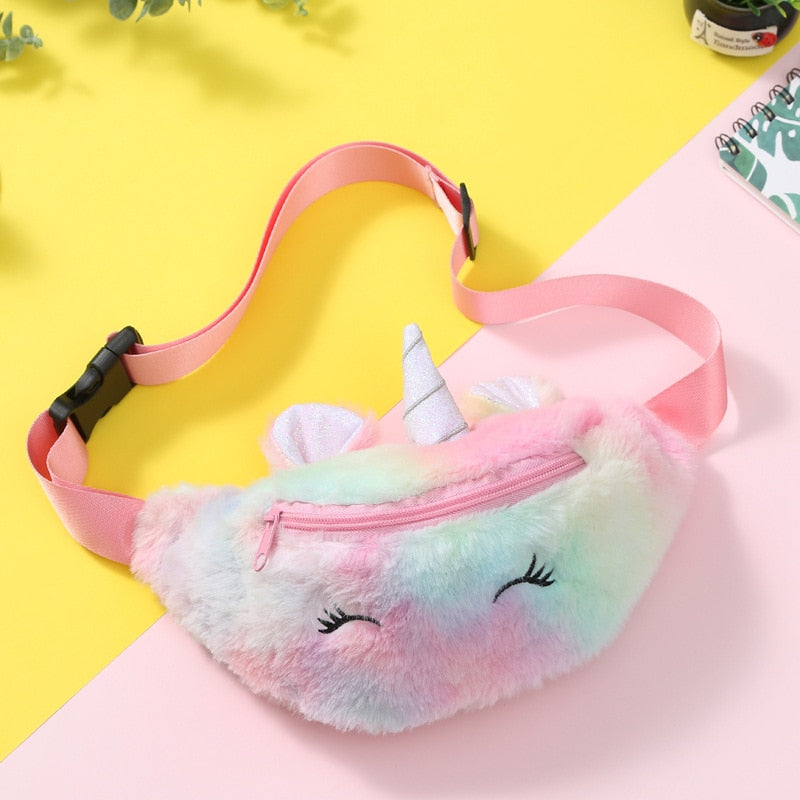 Kids Girl Unicorn Plush Bags  Shoulder Animals Buckle Bag