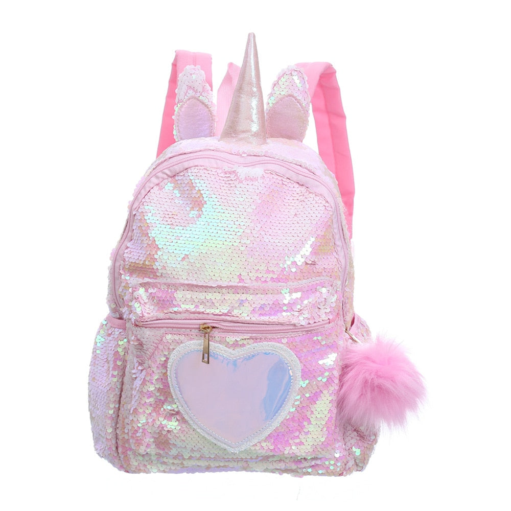 Kids Girls Unicorn Cute Sequins Backpack School Bags