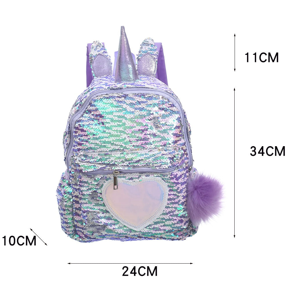 Kids Girls Unicorn Cute Sequins Backpack School Bags