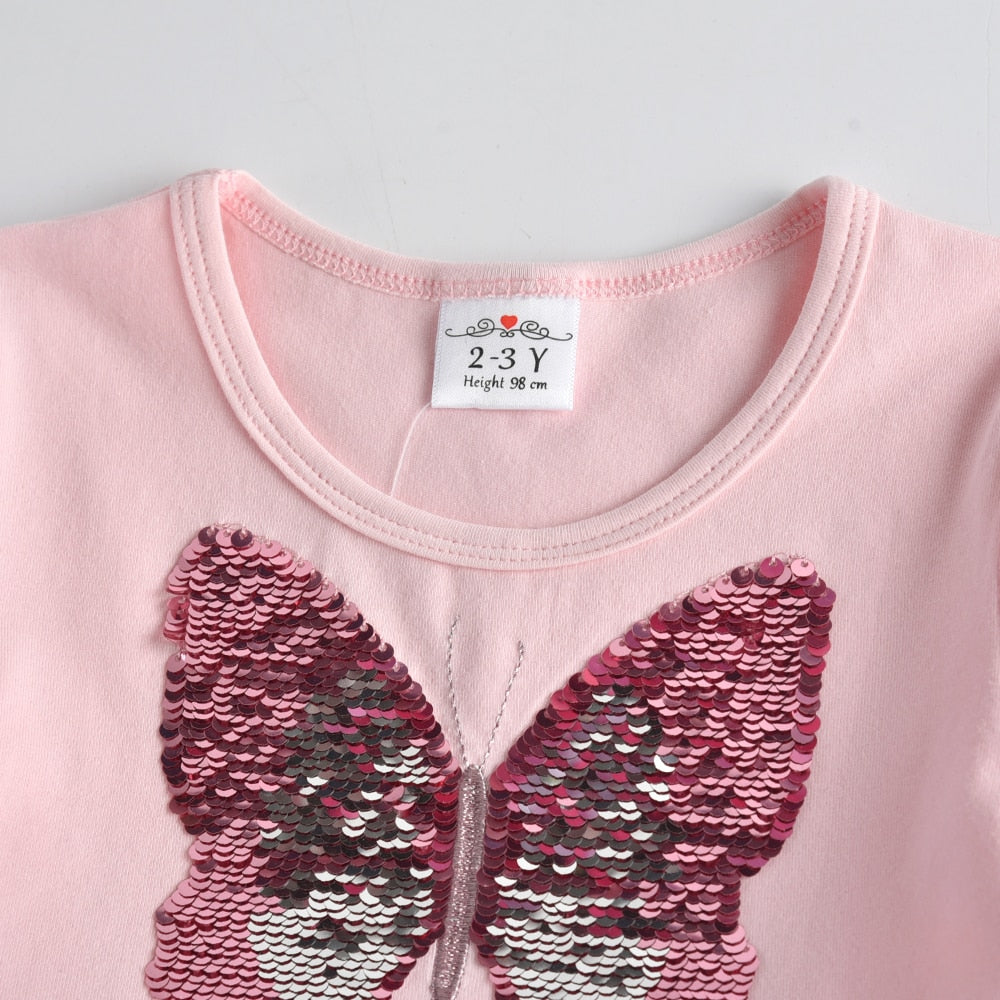 Kinder Mädchen Herbstkleid Schmetterling Pailletten Blumenkleider 2-8 Jahre