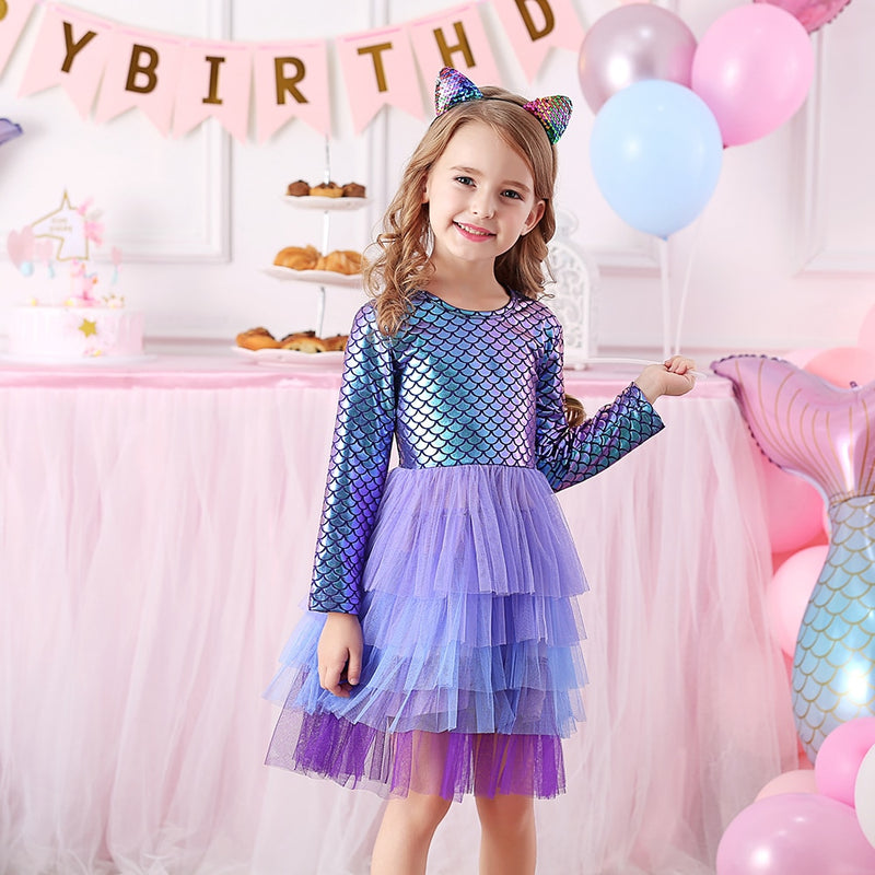 Girls Elegant Tutu Dress Long Sleeve Princess Vestidos Party Dresses 2-8 Years
