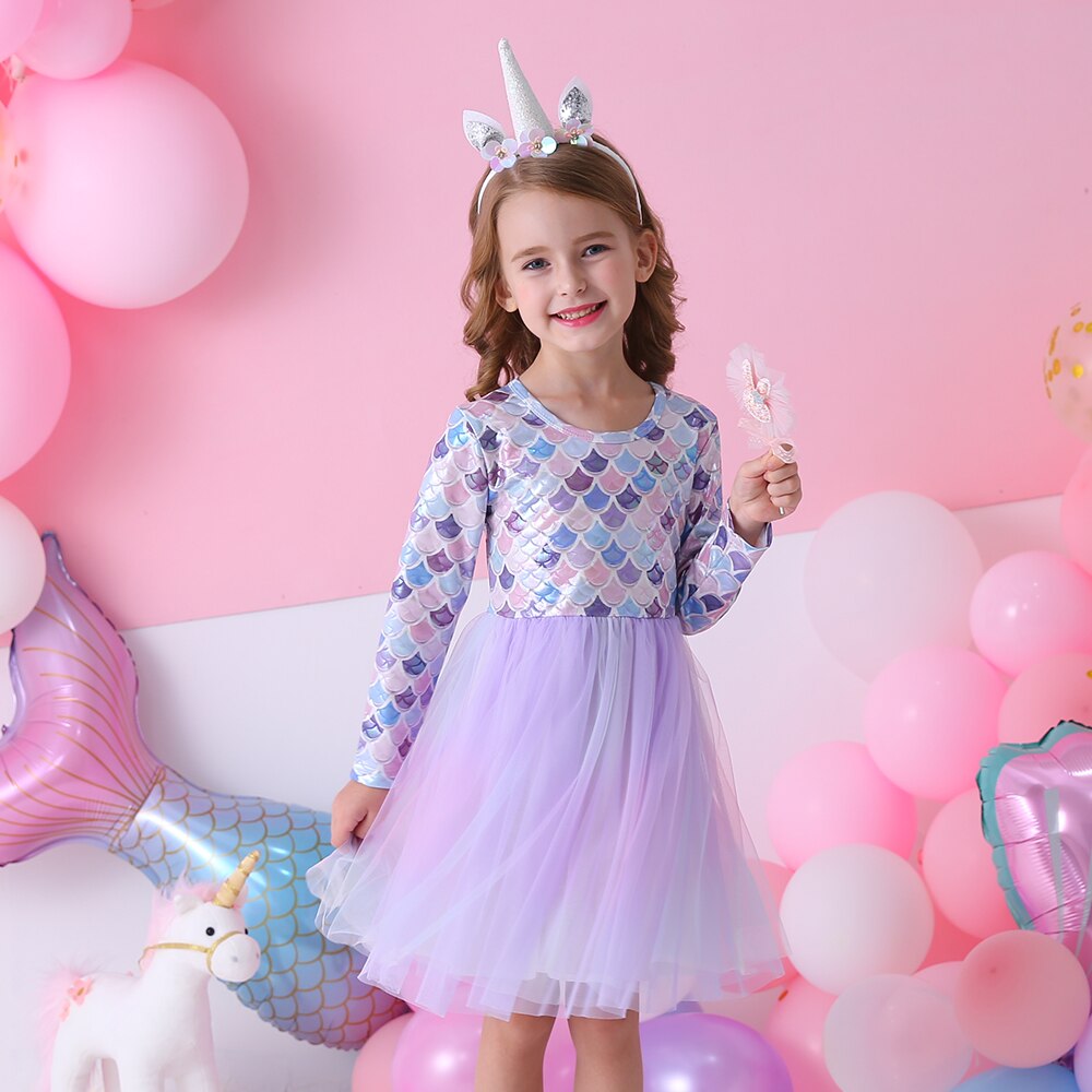 Girls Elegant Tutu Dress Long Sleeve Princess Vestidos Party Dresses 2-8 Years