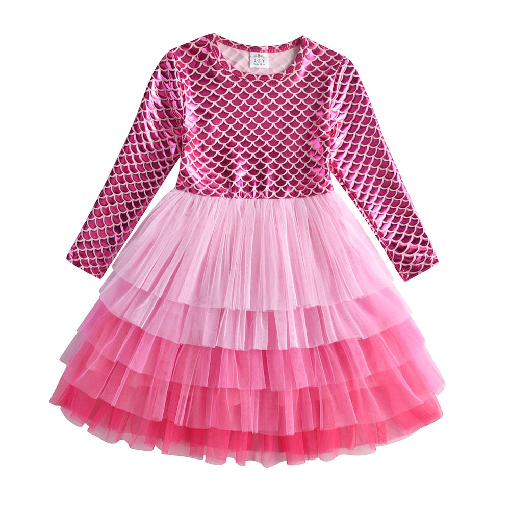 Girls Elegant Tutu Dress Long Sleeve Princess Vestidos Party Dresses 2-8 Years