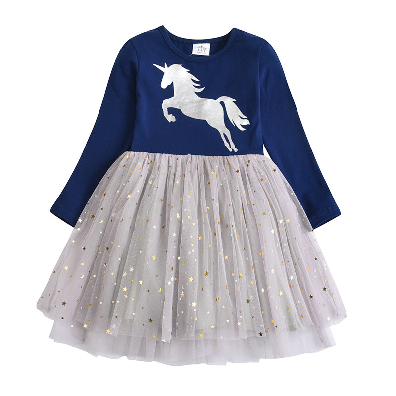 Kid Baby Girls Autumn Casual Long Sleeve Unicorn Princess Dresses