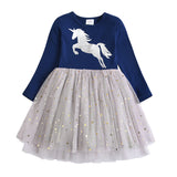 Kid Baby Girls Autumn Casual Long Sleeve Unicorn Princess Dresses