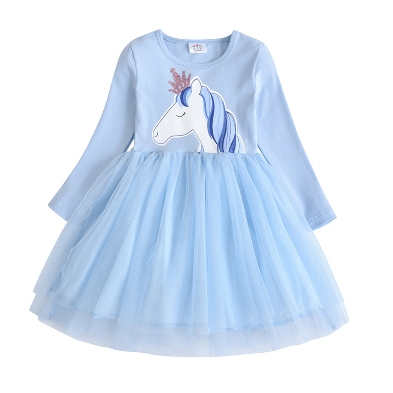 Kid Baby Girls Autumn Casual Long Sleeve Unicorn Princess Dresses