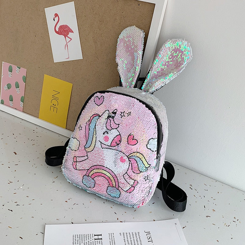 Girls Sequins Unicorn Backpack School Bag Shining Daypack
