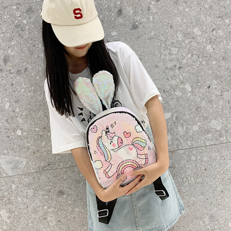 Girls Sequins Unicorn Backpack School Bag Shining Daypack
