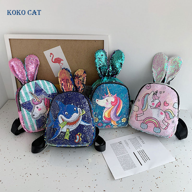 Girls Sequins Unicorn Backpack School Bag Shining Daypack