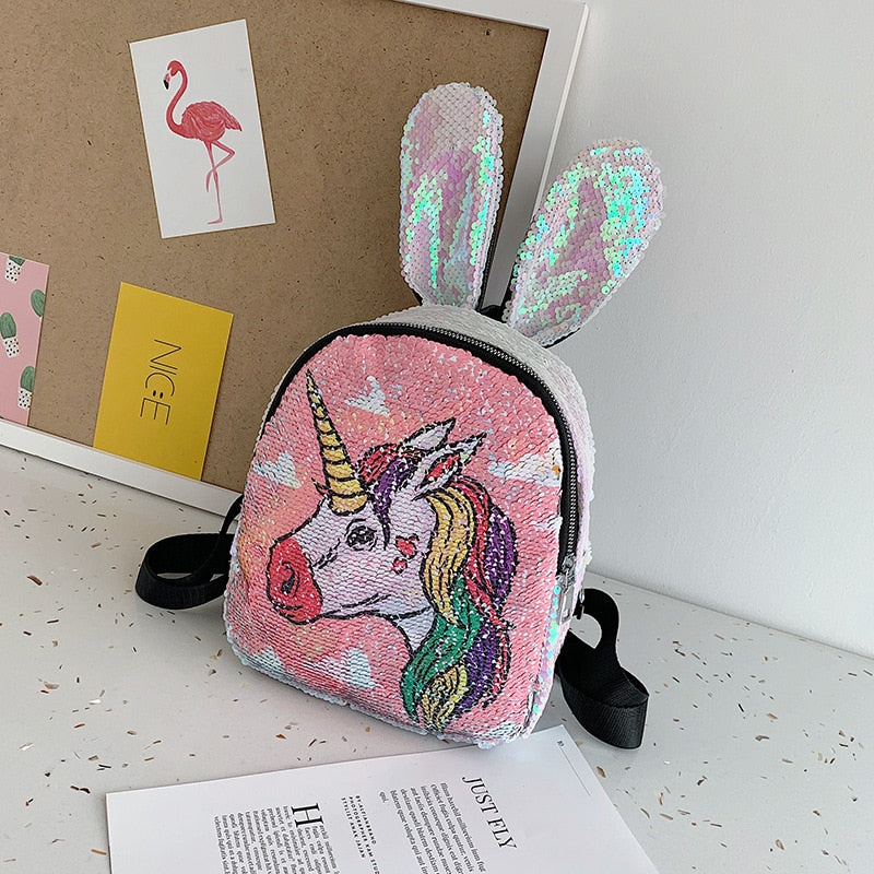 Girls Sequins Unicorn Backpack School Bag Shining Daypack