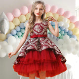 Kid Baby Girls Vintage Wedding Ceremony Red Flower Elegant Bridesmaid Dresses