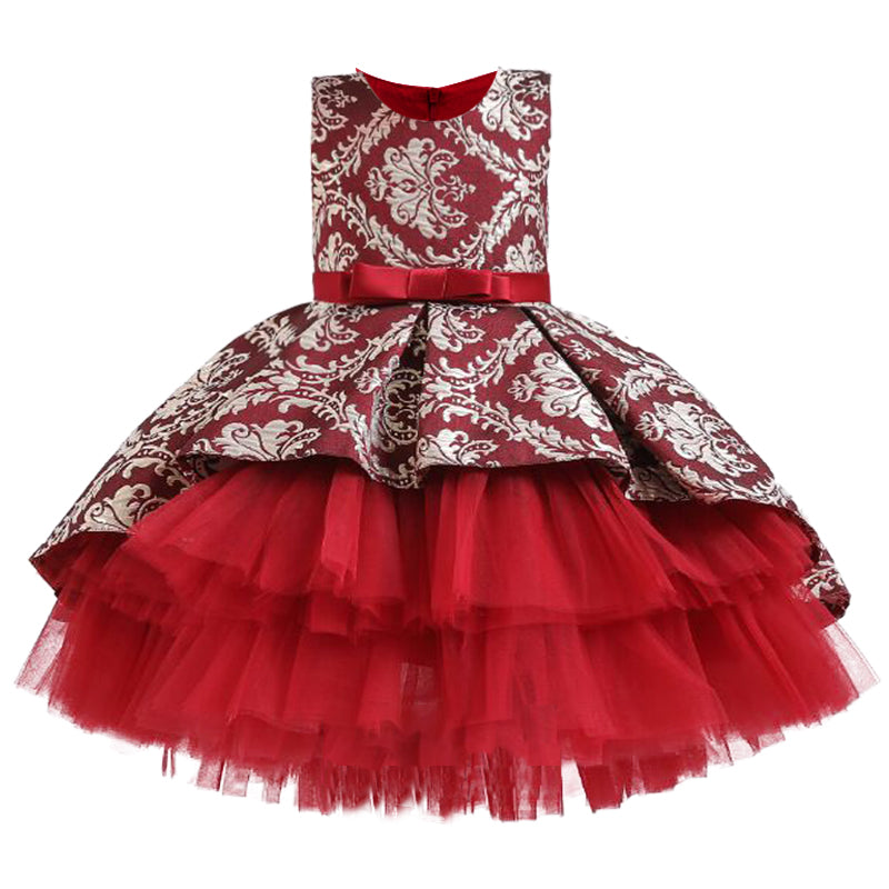 Kid Baby Girls Vintage Wedding Ceremony Red Flower Elegant Bridesmaid Dresses
