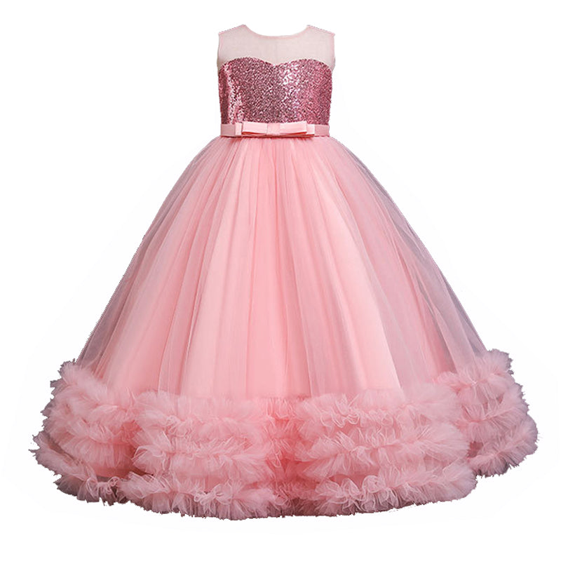 Kid Girls Princess Elegant Party Wedding Formal Bridesmaid Sequins Dress