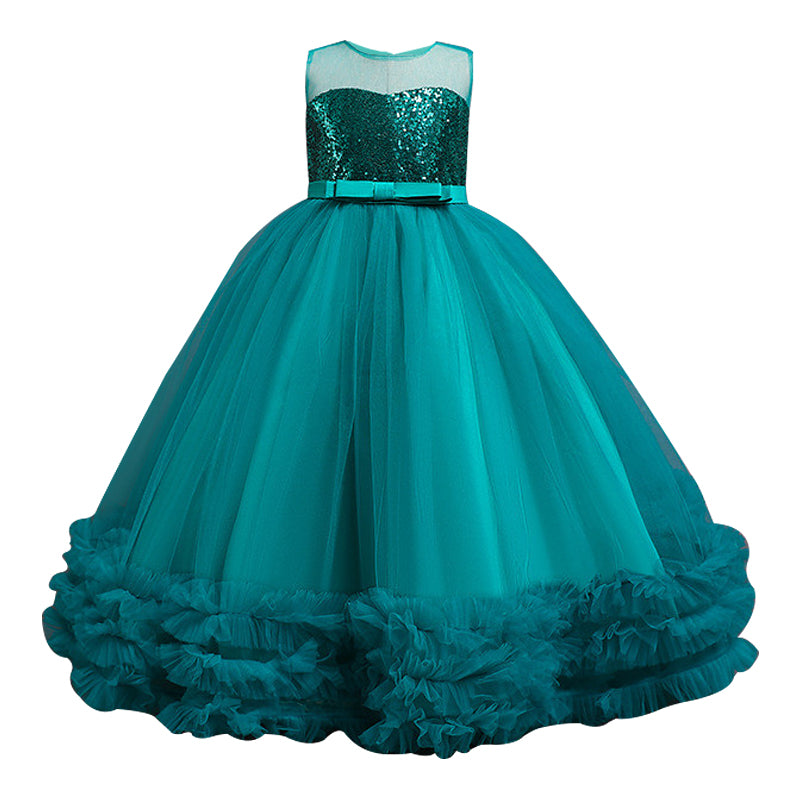 Kid Girls Princess Elegant Party Wedding Formal Bridesmaid Sequins Dress