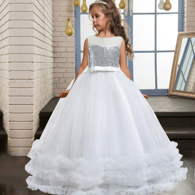 Kid Girls Princess Elegant Party Wedding Formal Bridesmaid Sequins Dress