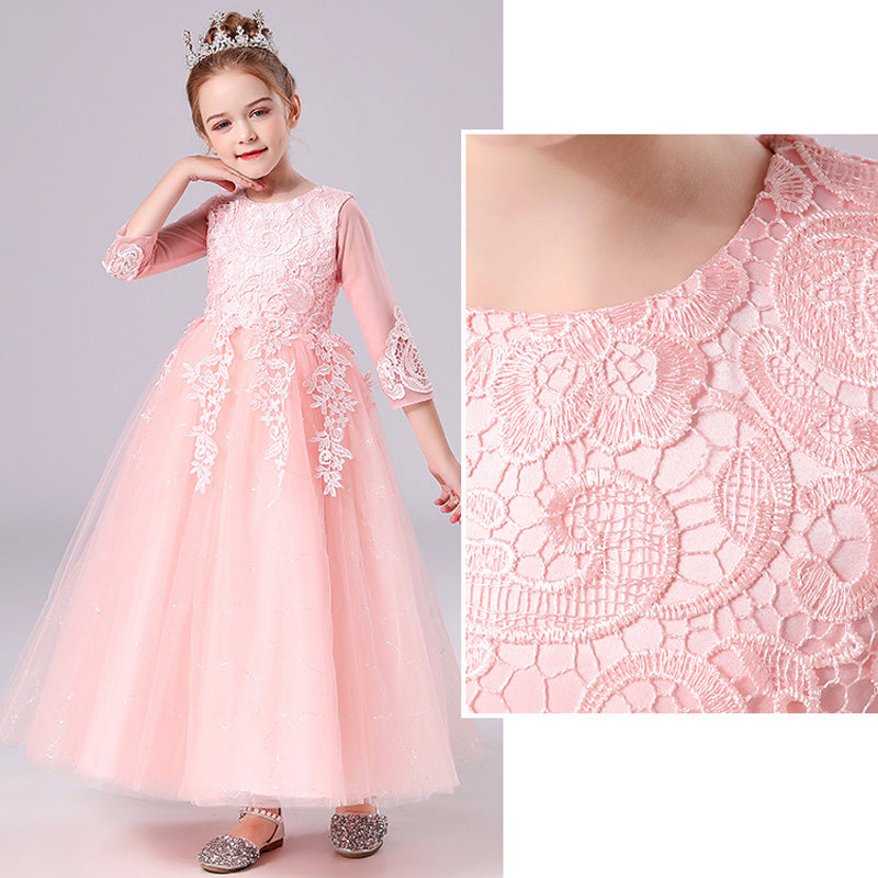 Kid Girl Princess White Lace Bridesmaid Embroidery Birthday Party Dresses