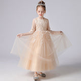 Kid Girl Princess White Lace Bridesmaid Embroidery Birthday Party Dresses