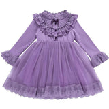 Girls Winter Autumn Dress Mesh Ruffle Party Flower Dresses 3-10 Years