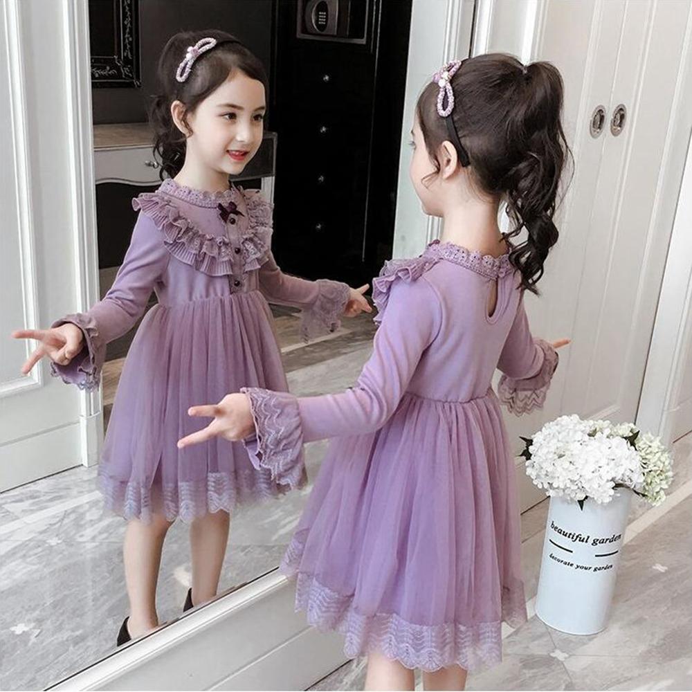 Girls Winter Autumn Dress Mesh Ruffle Party Flower Dresses 3-10 Years