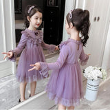 Girls Winter Autumn Dress Mesh Ruffle Party Flower Dresses 3-10 Years